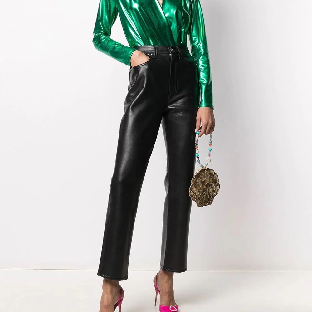 NWT AGOLDE recycled leather 90s pinch waist black leather pants